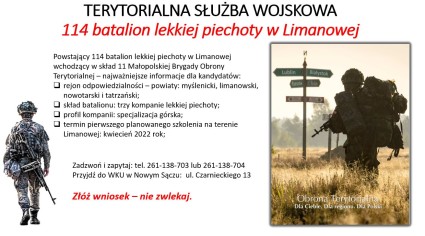 Zdjęcie artykułu Trwa nabór do terytorialnej służby wojskowej w Limanowej